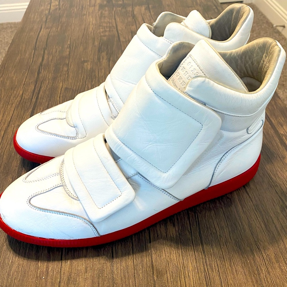 Maison Martin Margiela Hi-top double strap: white with red soles